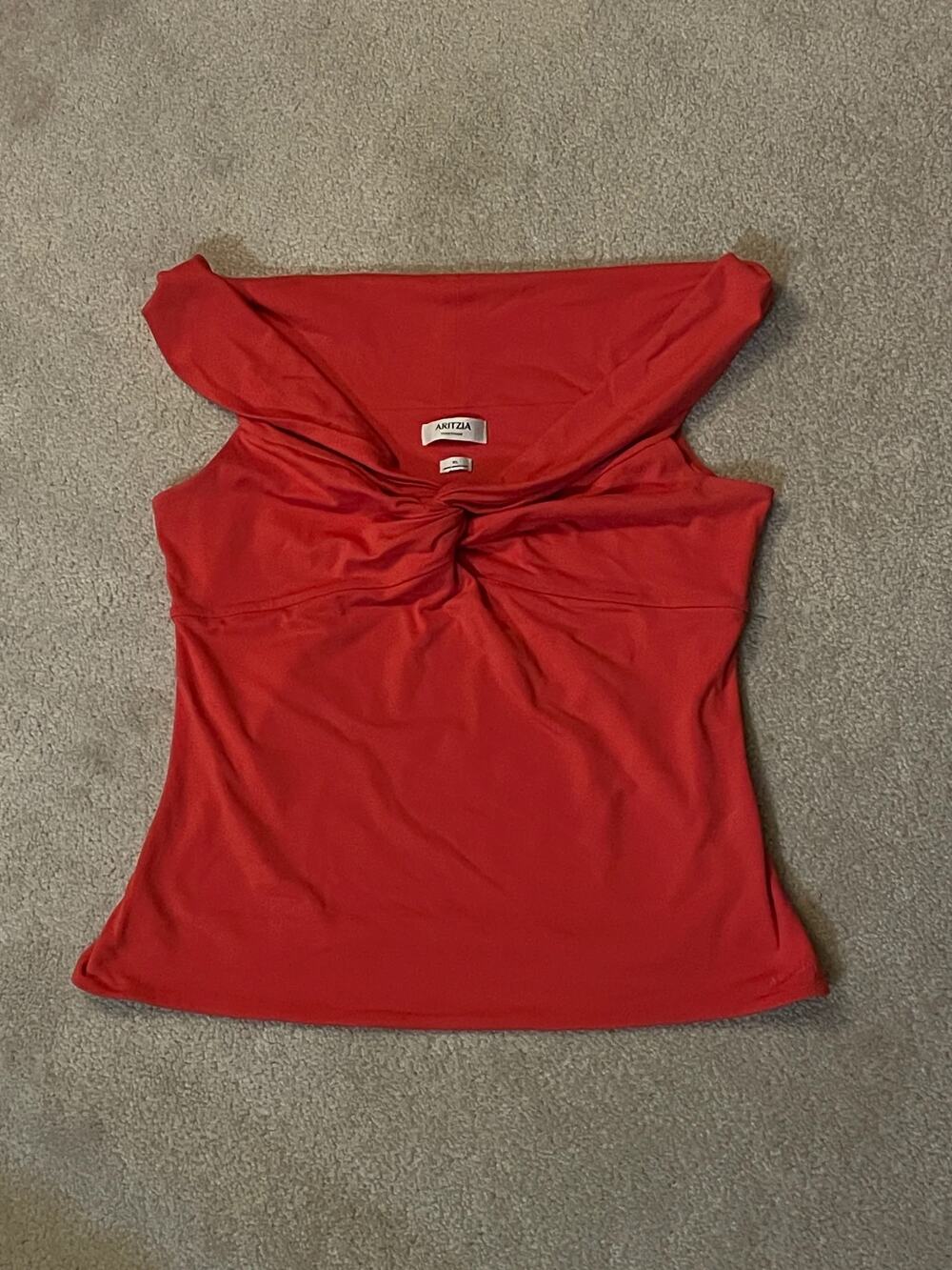 Aritzia Contour Red Coral Wrap Front Off Shoulder Top XL